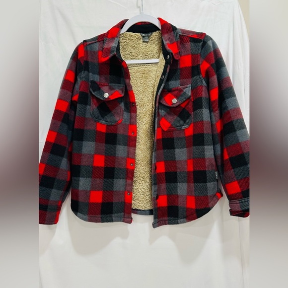Eddie Bauer Boy's Snap Button Sherpa Lined Flannel‎ Jacket Size 10/12 - Picture 1 of 8